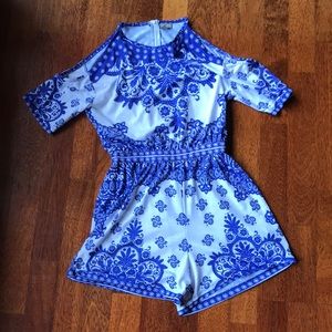 Blue and white detailed Romper